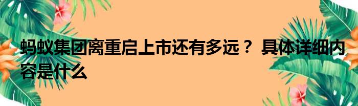 蚂蚁集团离重启上市还有多远？ 具体详细内容是什么