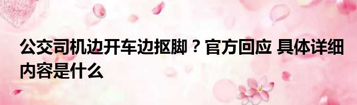 公交司机边开车边抠脚？官方回应 具体详细内容是什么