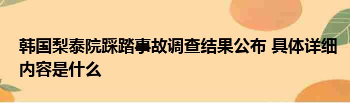 韩国梨泰院踩踏事故调查结果公布 具体详细内容是什么