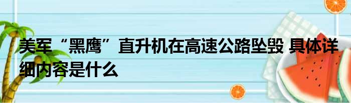 美军“黑鹰”直升机在高速公路坠毁 具体详细内容是什么