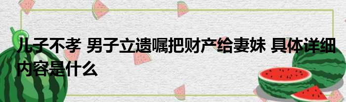 儿子不孝 男子立遗嘱把财产给妻妹 具体详细内容是什么