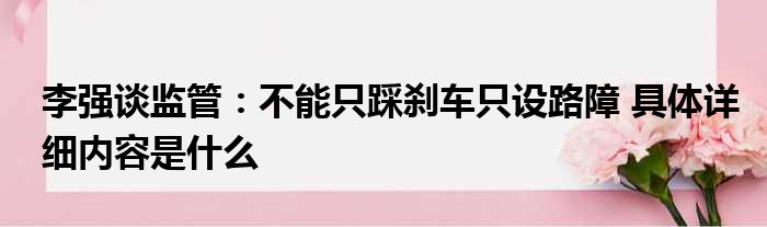 李强谈监管：不能只踩刹车只设路障 具体详细内容是什么