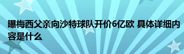 曝梅西父亲向沙特球队开价6亿欧 具体详细内容是什么