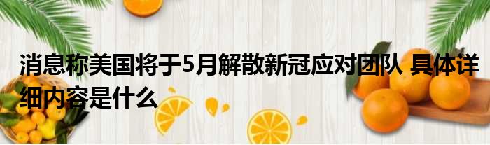 消息称美国将于5月解散新冠应对团队 具体详细内容是什么